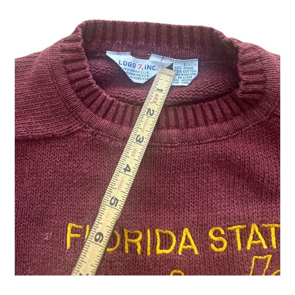 VTG 70’s 80’s Men's Logo 7 Florida State Seminoles FSU Garnet L Sweater Spellout - Picture 2 of 5
